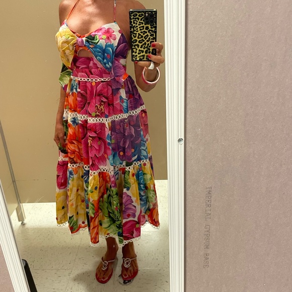 New Farm Rio Rainbow Chita Flower midi dress sz XL This dress is a show stopper! - Picture 13 of 15